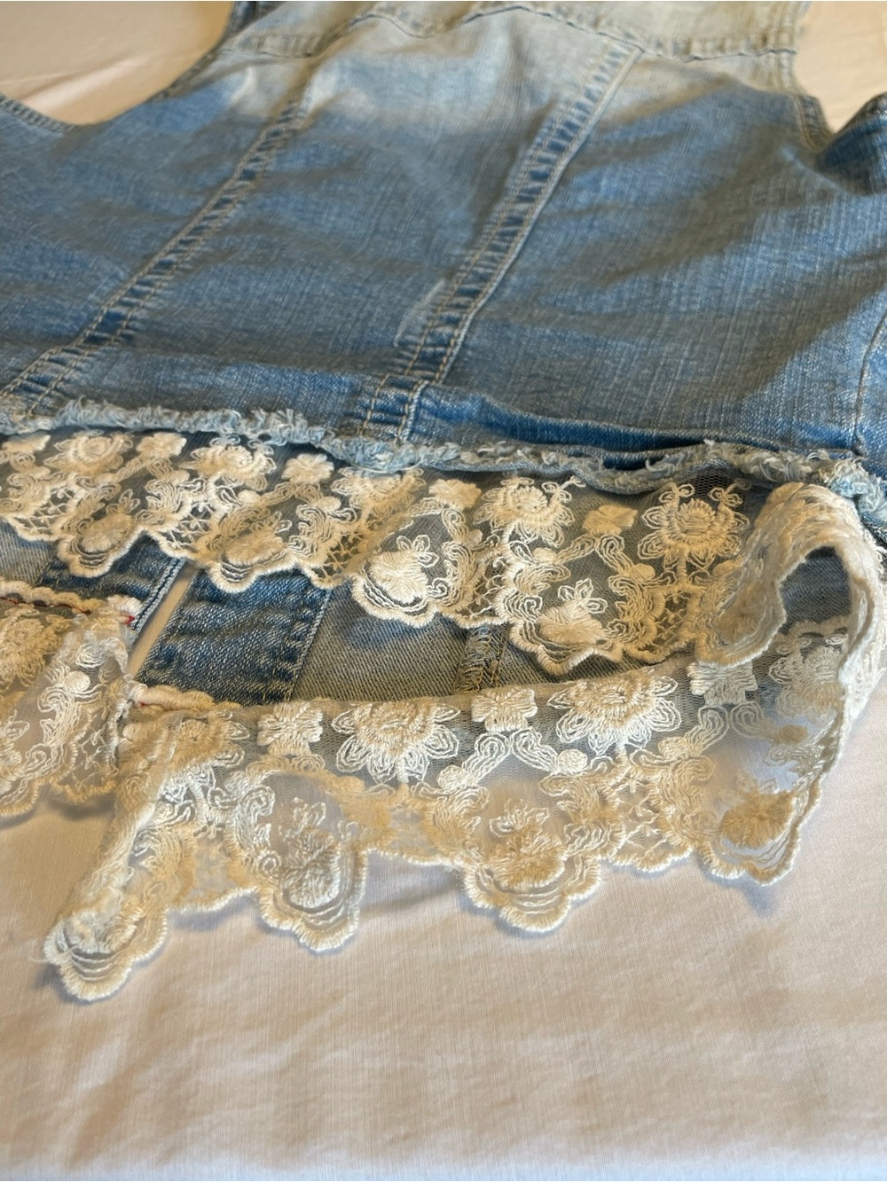 Maurices Light Wash Denim Vest with Cream Lace Trim - Picture 7 of 10